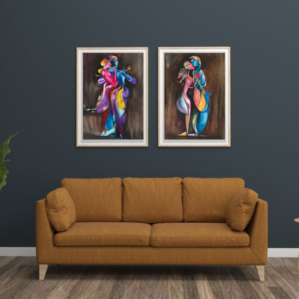 Abstract Watercolor Portrait of Radha and Krishna