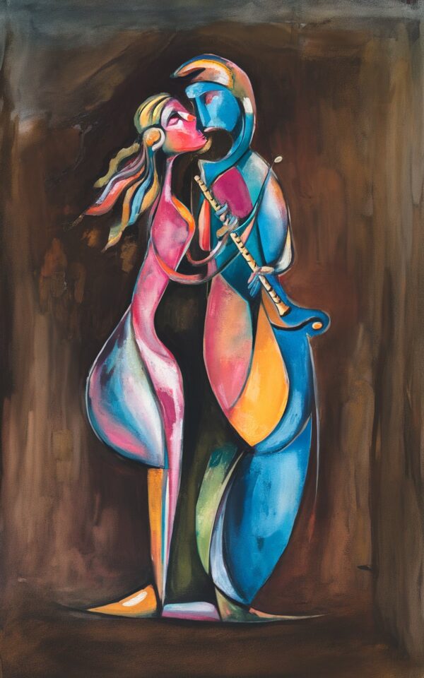 Abstract Watercolor Art of Lord Krishna and Radha - Image 2