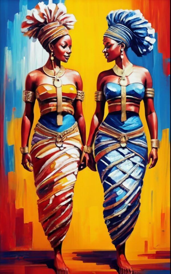 Vibrant Traditional Indian Women Illustration Wall Art - Image 2